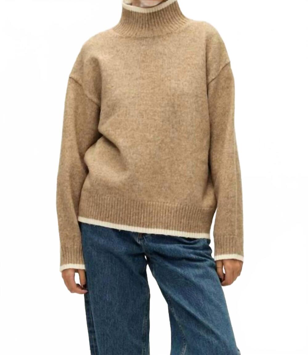 NEW ELODIE women's may turtleneck sweater in taupe